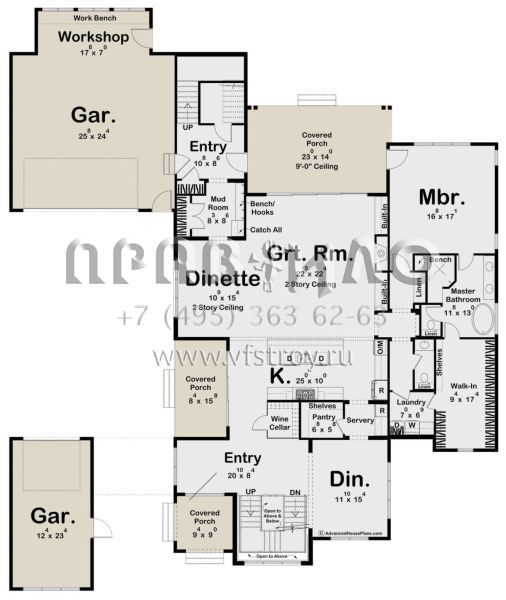 Проект двухэтажного дома с гаражом на три и более машин в современном стиле S5-447 (963-00791)