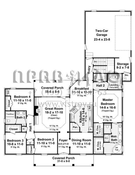 Проект одноэтажного дома с гаражом на две машины в стиле Ранчо S5-206 (348-00188)