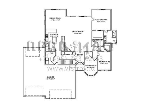 Проект одноэтажного дома с гаражом на три и более машин в стиле Ранчо S5-192 (849-00063)