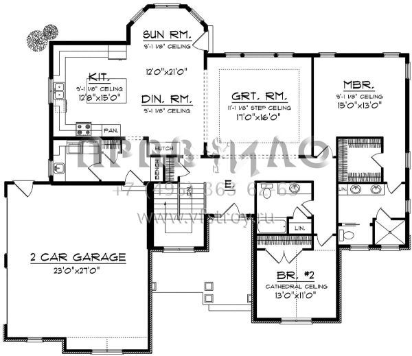 Проект одноэтажного дома с гаражом на две машины в стиле Ранчо S5-181 (1020-00142)