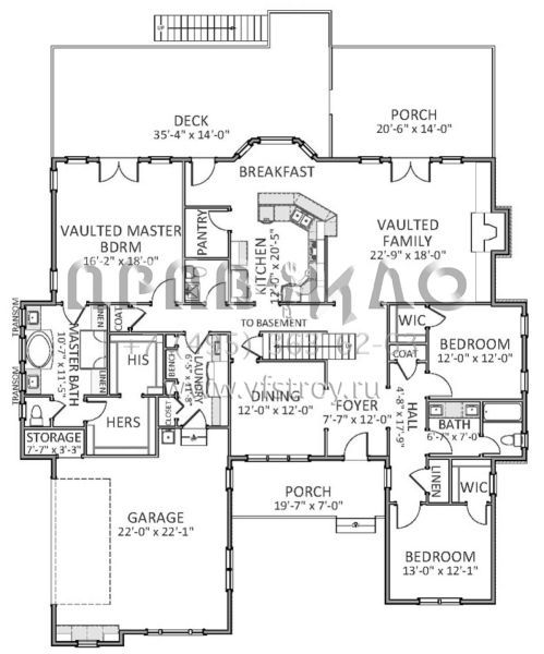 Проект двухэтажного дома с гаражом на две машины в стиле Ранчо S5-303 (6849-00020)