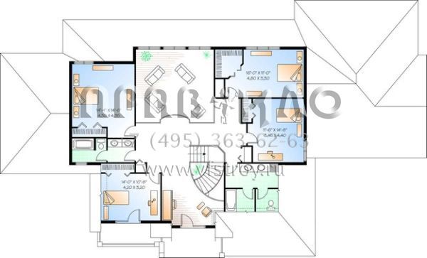 Проект двухэтажного дома с гаражом на три и более машин в стиле Ранчо S5-385 (034-00499)