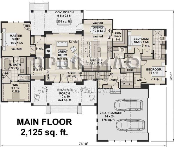 Проект одноэтажного дома с гаражом на две машины в современном стиле S5-197 (098-00303)