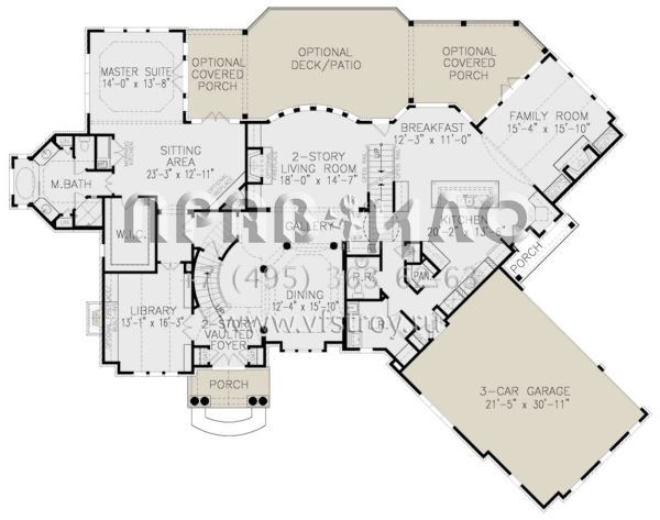 Проект двухэтажного дома с гаражом на три и более машин в английском стиле S5-366 (699-00310)