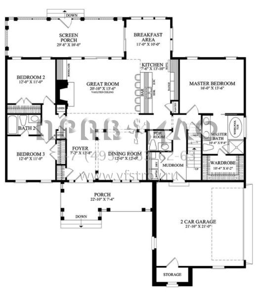 Проект одноэтажного дома с гаражом на две машины в стиле Ранчо S5-185 (7922-00044)