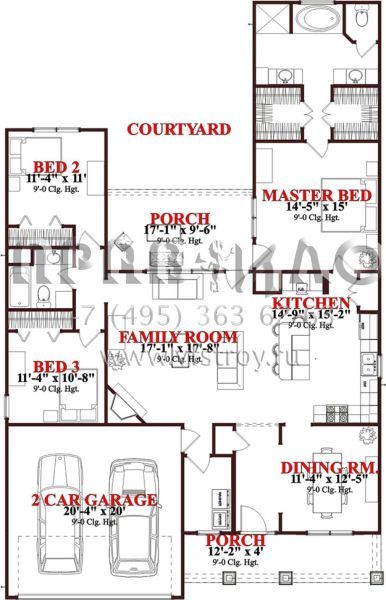 Проект одноэтажного дома с гаражом на две машины в стиле Ранчо S5-166 (1070-00134)
