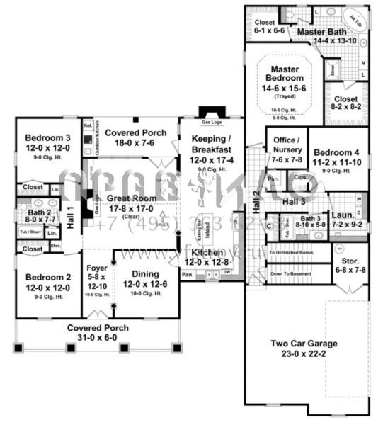 Проект одноэтажного дома с гаражом на две машины в стиле Ранчо S5-234 (348-00152)