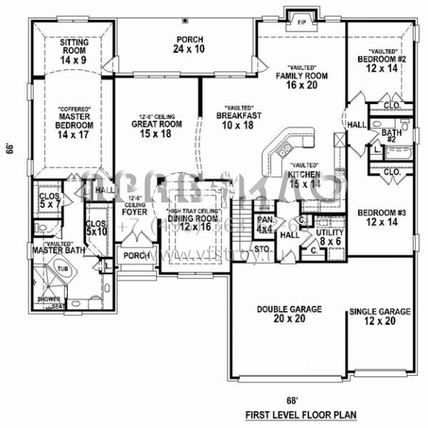 Проект двухэтажного дома с гаражом на три и более машин в стиле Ранчо S5-301 (053-02542)