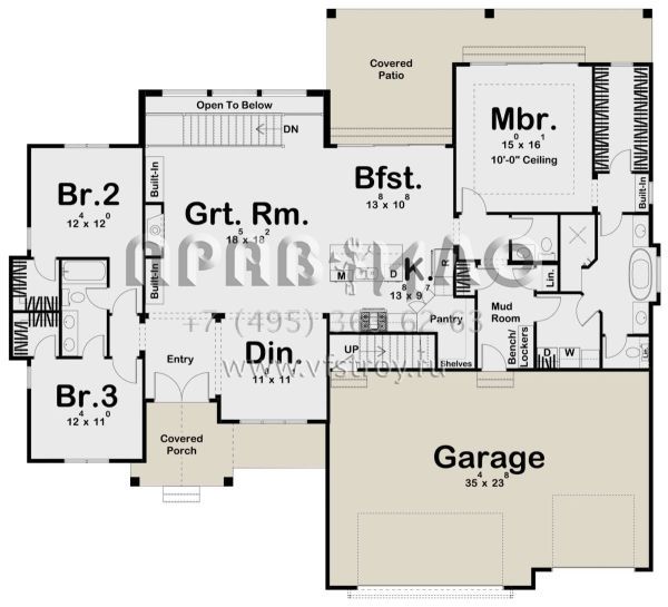 Проект одноэтажного дома с гаражом на три и более машин в современном стиле S5-222 (963-00551)