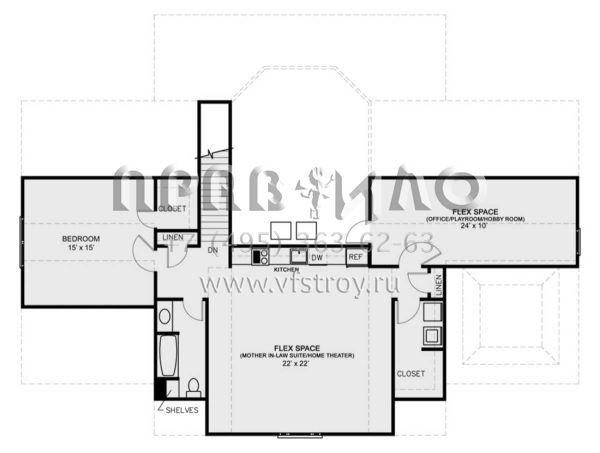 Проект двухэтажного дома с гаражом на три и более машин в стиле Ранчо S5-241 (4195-00045)
