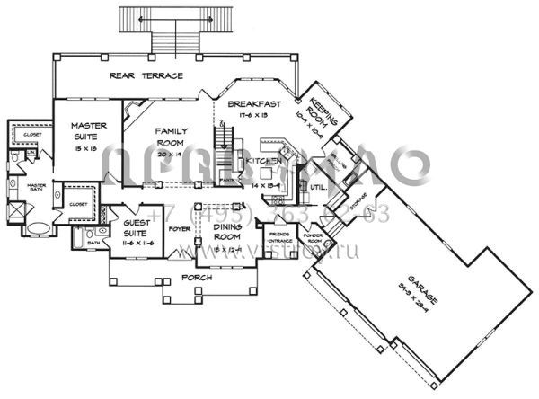 Проект одноэтажного дома с гаражом на три и более машин в американском стиле S5-410 (6082-00048)