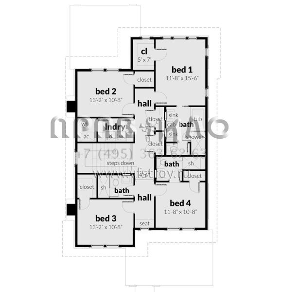 Проект двухэтажного дома с гаражом на три и более машин в американском стиле S5-253 (028-00122)