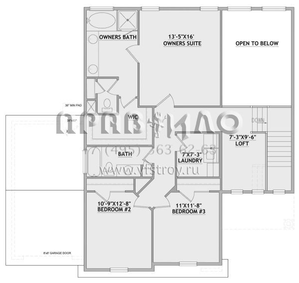 Проект двухэтажного дома с гаражом на три и более машин в стиле Ранчо S5-182 (8768-00094)