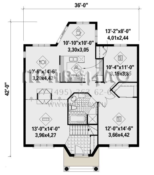 Проект одноэтажного дома без гаража в стиле Ранчо S5-117 (6146-00442)