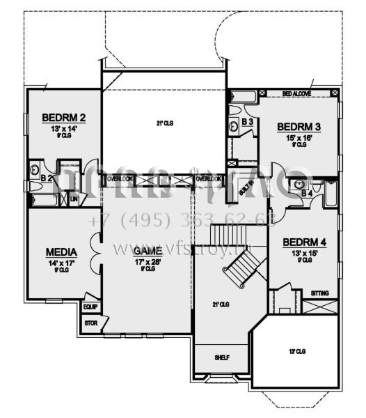 Проект двухэтажного дома с гаражом на три и более машин в стиле Ранчо S5-448 (5445-00434)
