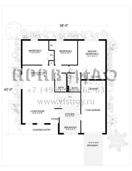 Проект одноэтажного дома с гаражом на одну машину в прибрежном стиле S5-115 (168-00002)