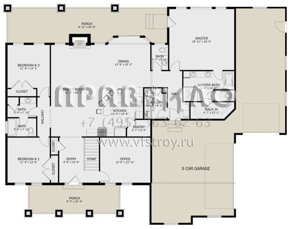 Проект одноэтажного дома с гаражом на три и более машин в американском стиле S5-218 (2802-00162)