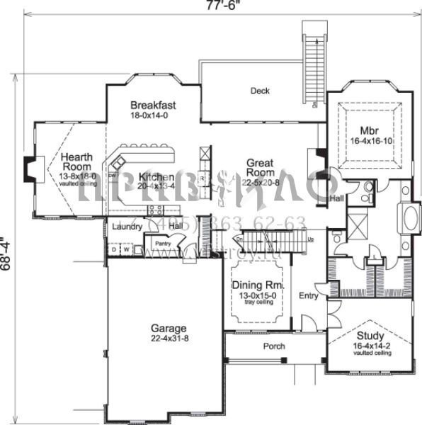 Проект двухэтажного дома с гаражом на три и более машин в стиле Ранчо S5-415 (5633-00188)
