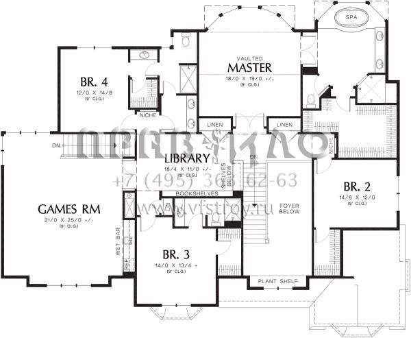 Проект двухэтажного дома с гаражом на три и более машин в стиле Ранчо S5-490 (2559-00597)