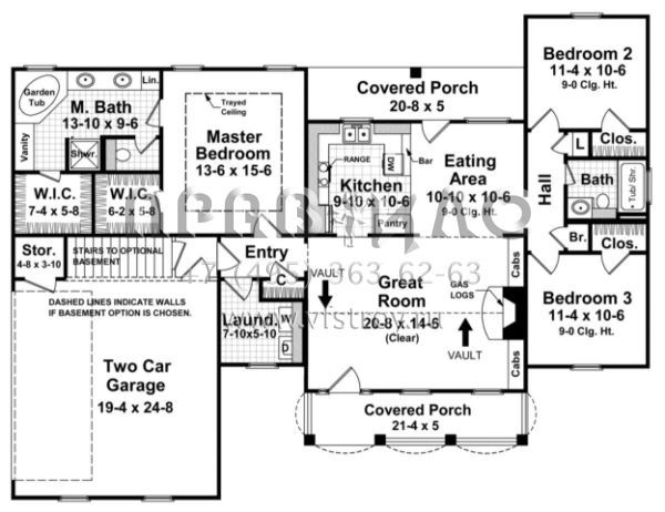 Проект одноэтажного дома с гаражом на две машины в стиле Ранчо S5-140 (348-00025)