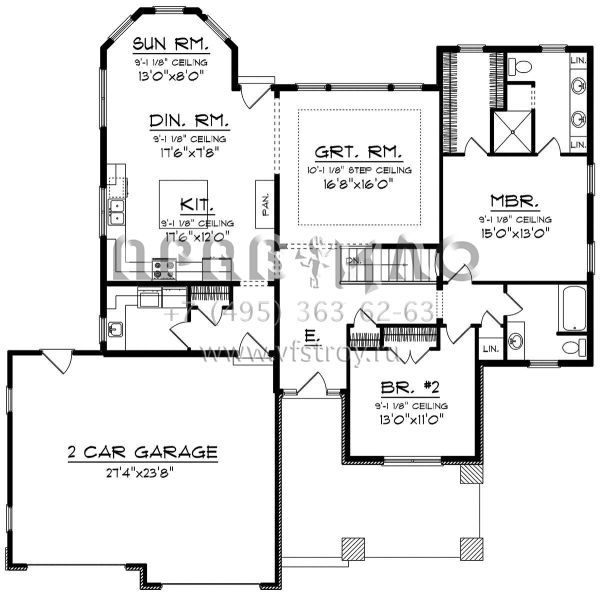 Проект одноэтажного дома с гаражом на две машины в американском стиле S5-166 (1020-00140)