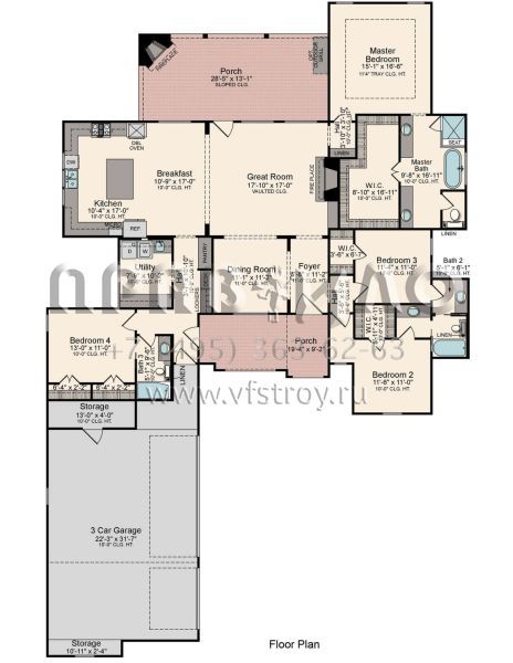 Проект одноэтажного дома с гаражом на три и более машин в английском стиле S5-229 (5995-00029)