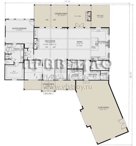 Проект одноэтажного дома с гаражом на три и более машин в стиле Шале S5-366 (286-00088)