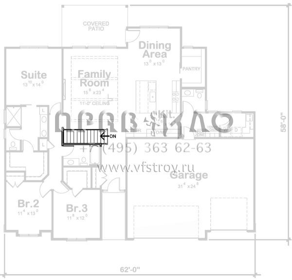 Проект одноэтажного дома с гаражом на три и более машин в стиле Ранчо S5-181 (402-01732)