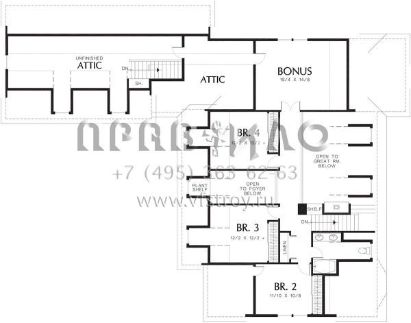 Проект двухэтажного дома с гаражом на три и более машин в стиле Ранчо S5-272 (2559-00319)