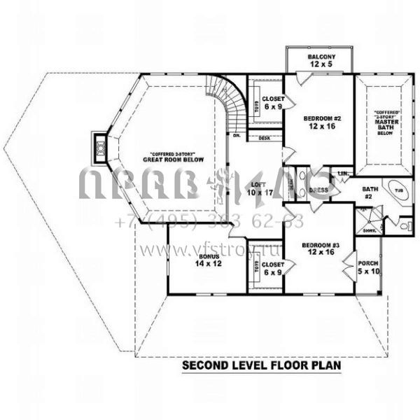 Проект двухэтажного дома без гаража в стиле Ранчо S5-246 (053-00985)