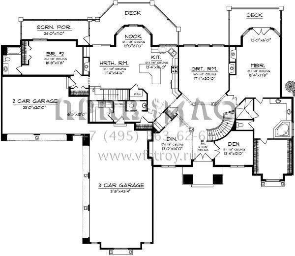 Проект одноэтажного дома с гаражом на три и более машин в прибрежном стиле S5-299 (1020-00215)