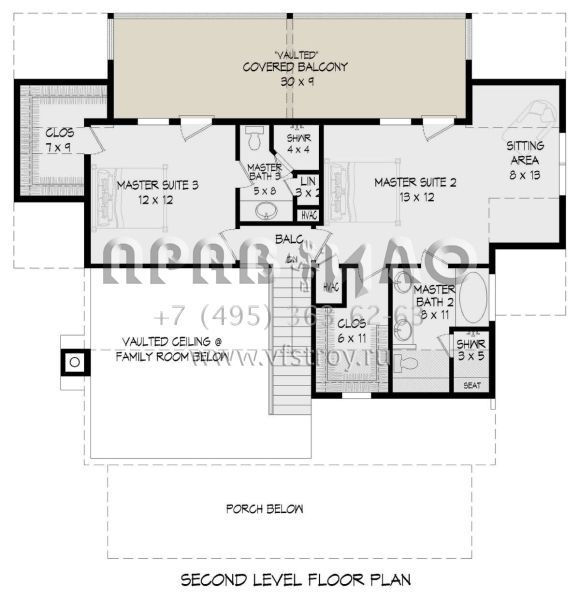 Проект двухэтажного дома без гаража в стиле Ранчо S5-185 (940-00444)