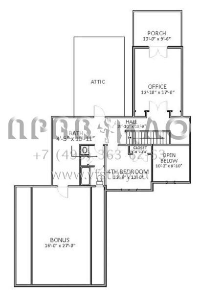 Проект двухэтажного дома с гаражом на три и более машин в стиле Ранчо S5-320 (6849-00013)