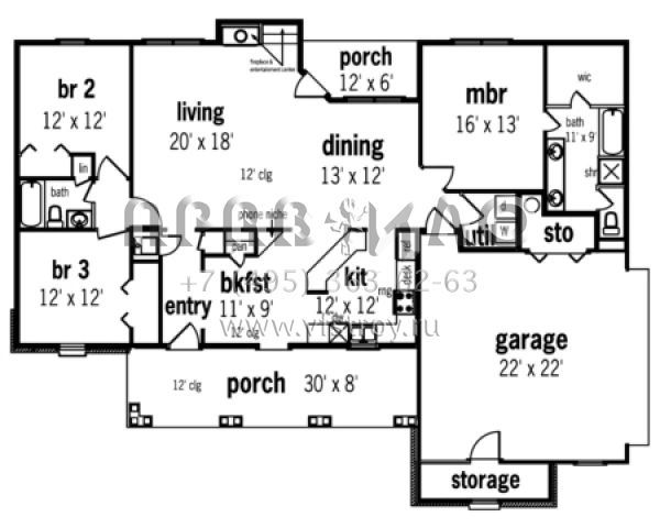 Проект одноэтажного дома с гаражом на две машины в стиле Ранчо S5-164 (048-00090)