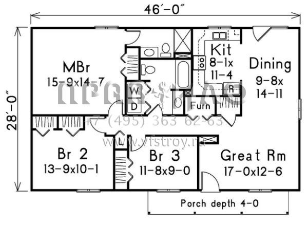 Проект одноэтажного дома без гаража в стиле Ранчо S5-120 (5633-00012)