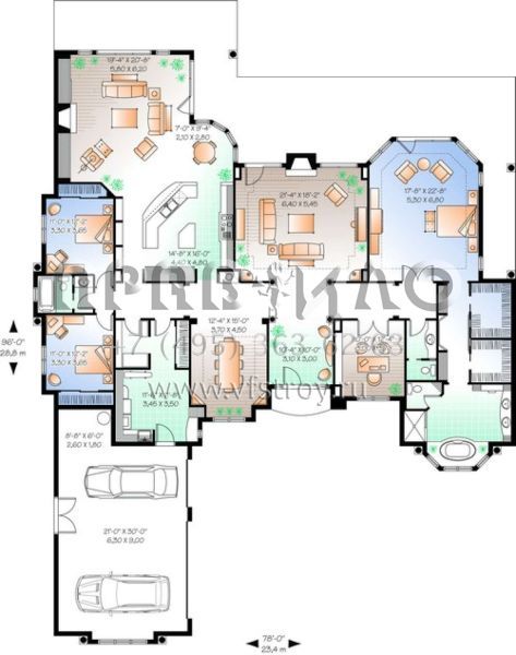 Проект одноэтажного дома с гаражом на три и более машин в английском стиле S5-341 (034-00661)