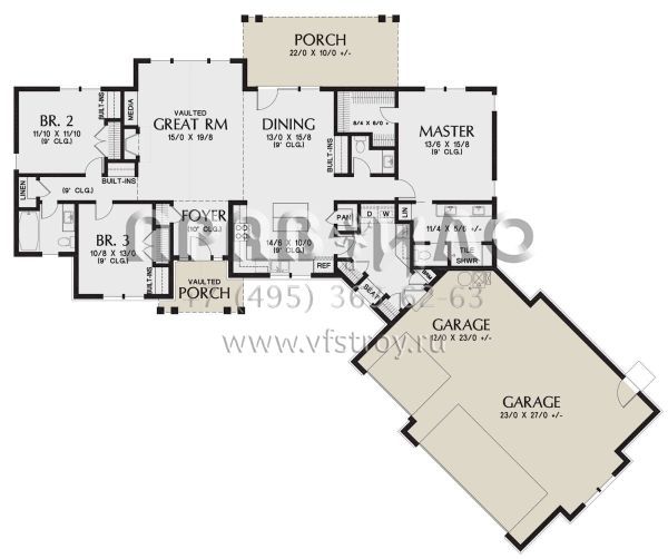 Проект одноэтажного дома с гаражом на три и более машин в американском стиле S5-181 (2559-00859)