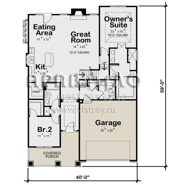 Проект двухэтажного дома с гаражом на две машины в американском стиле S5-258 (402-01707)