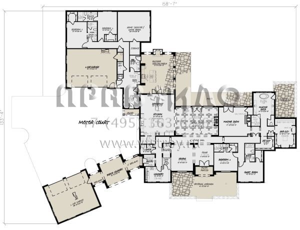 Проект одноэтажного дома с гаражом на три и более машин в английском стиле S5-533 (8318-00082)