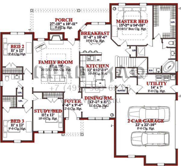 Проект одноэтажного дома с гаражом на две машины в стиле Ранчо S5-219 (1070-00029)