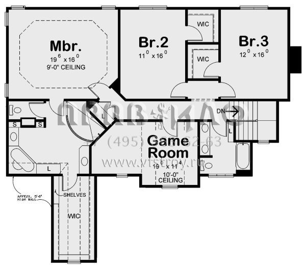 Проект двухэтажного дома с гаражом на три и более машин в американском стиле S5-262 (402-01607)