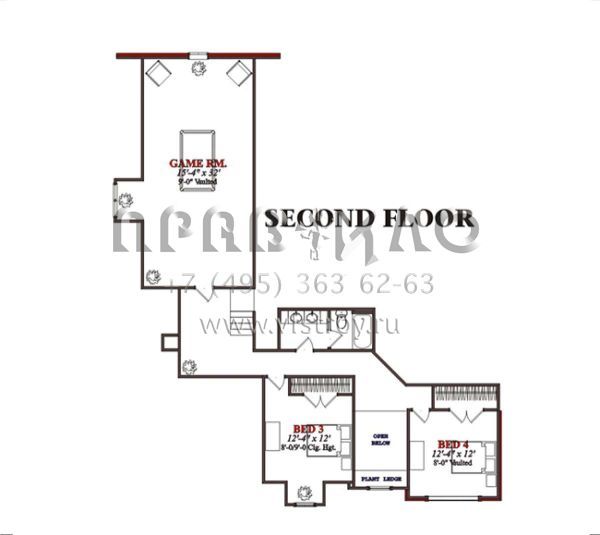 Проект двухэтажного дома с гаражом на три и более машин в стиле Ранчо S5-287 (1070-00057)