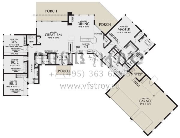 Проект одноэтажного дома с гаражом на три и более машин в современном стиле S5-251 (2559-00862)