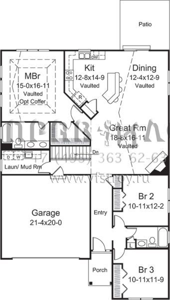 Проект одноэтажного дома с гаражом на две машины в стиле Ранчо S5-164 (5633-00264)