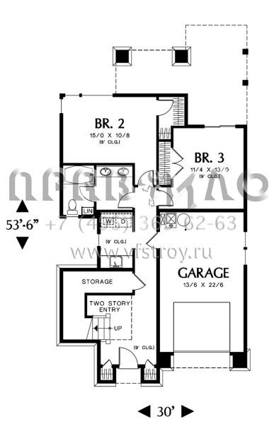 Проект двухэтажного дома с гаражом на одну машину в американском стиле S5-190 (2559-00402)