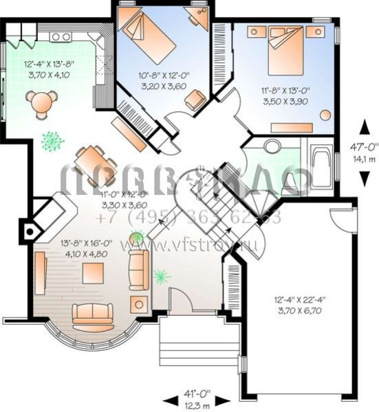 Проект одноэтажного дома с гаражом на одну машину в английском стиле S5-114 (034-00006)