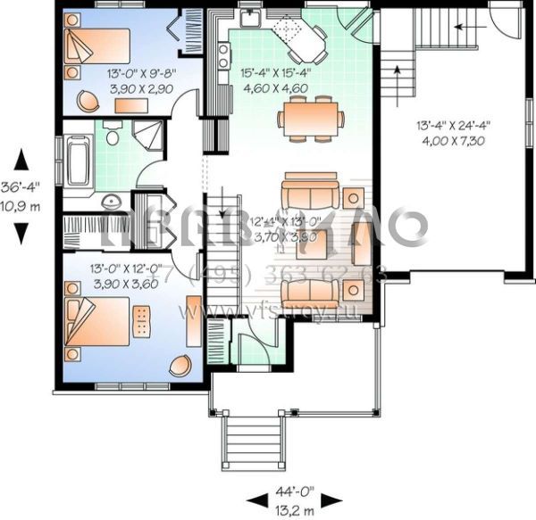 Проект одноэтажного дома с гаражом на одну машину в стиле Ранчо S5-95 (034-00213)