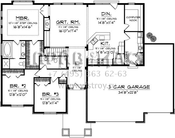 Проект одноэтажного дома с гаражом на три и более машин в скандинавском стиле S5-189 (1020-00307)