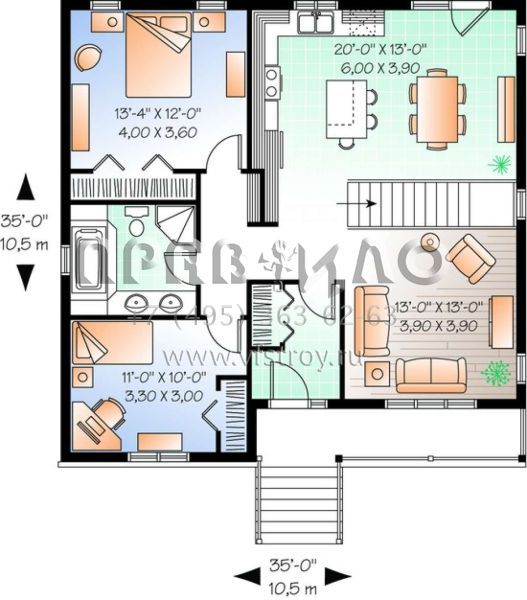 Проект одноэтажного дома без гаража в стиле Ранчо S5-211 (034-00629)