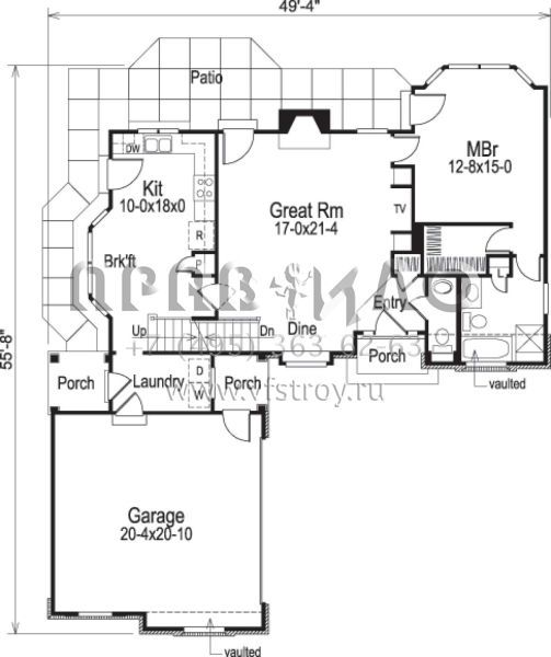 Проект двухэтажного дома с гаражом на две машины в стиле Ранчо S5-150 (5633-00052)